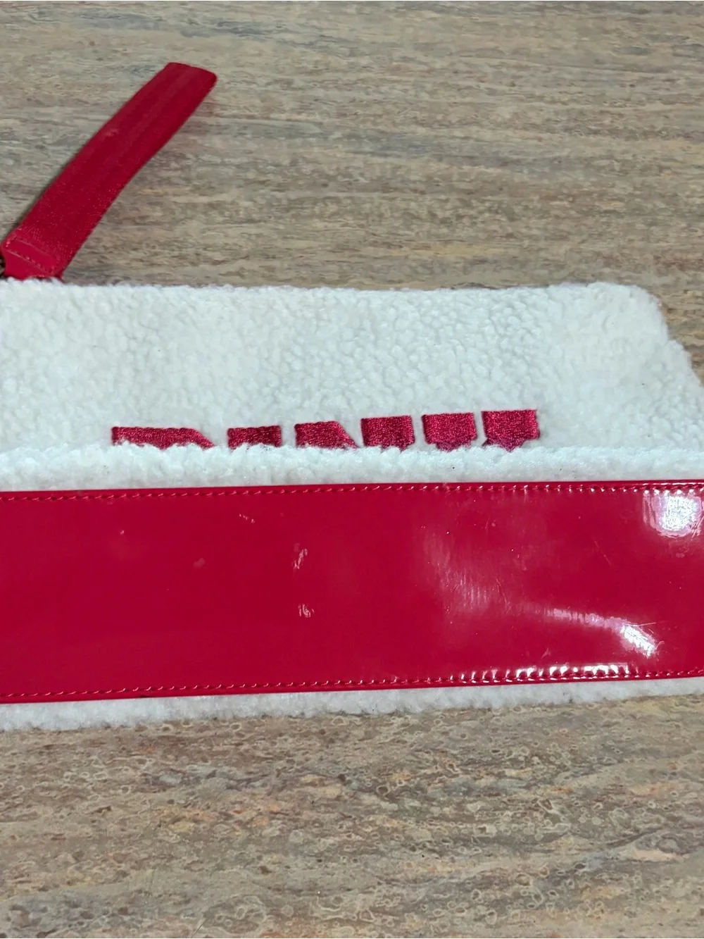 PINK Victoria's Secret Sherpa Zip Pouch in White with Pink-Teal Gradient Logo